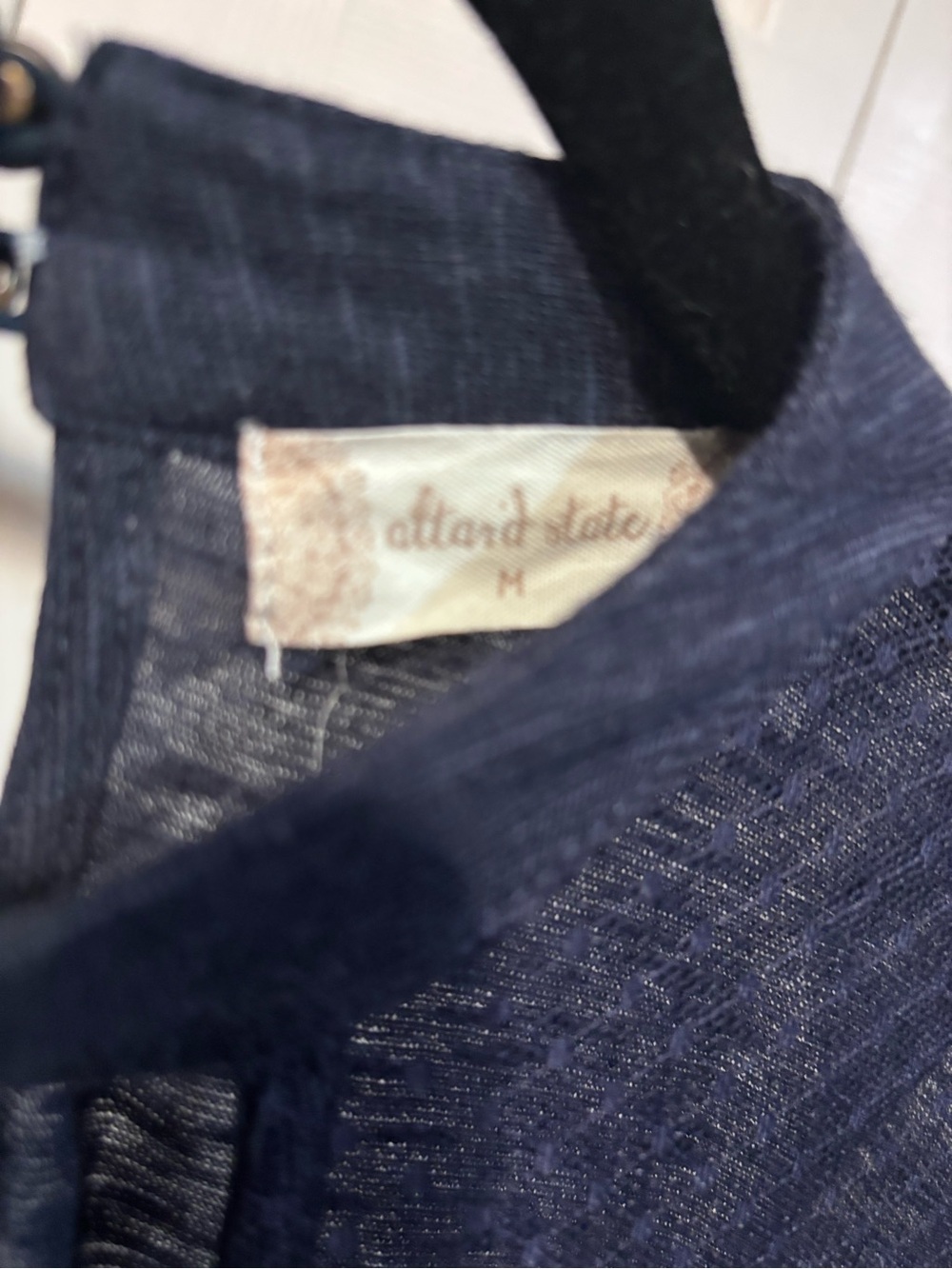 Altar'd State Navy Lace Yoke Keyhole Long Sleeve Top - Picture 3 of 3